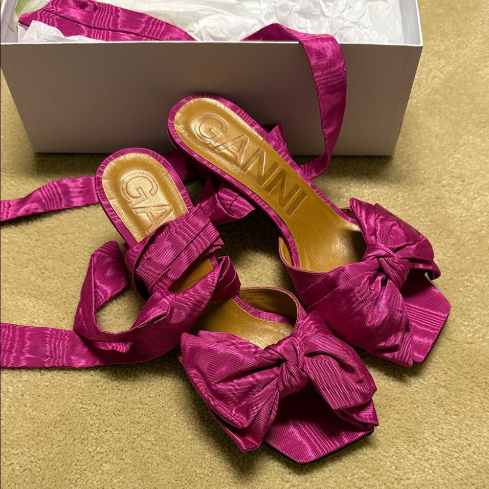 Ganni Fuchsia Bow Sandals